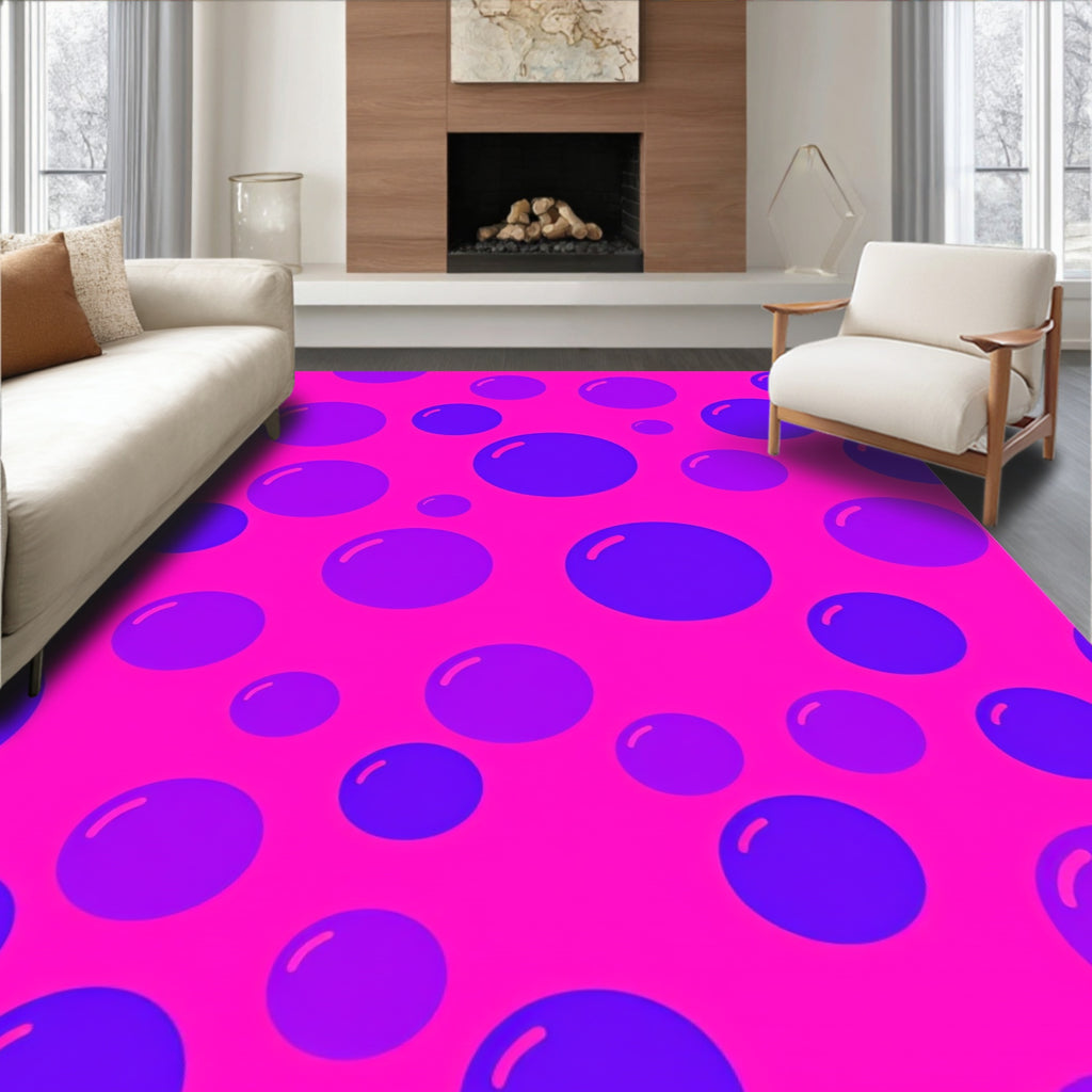 Vibrant Pink Purple Bubble Pattern Rug