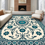 Teal Floral Swirl Traditional Inspired Rug