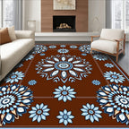 Floral Medallion Patterned Brown Rug