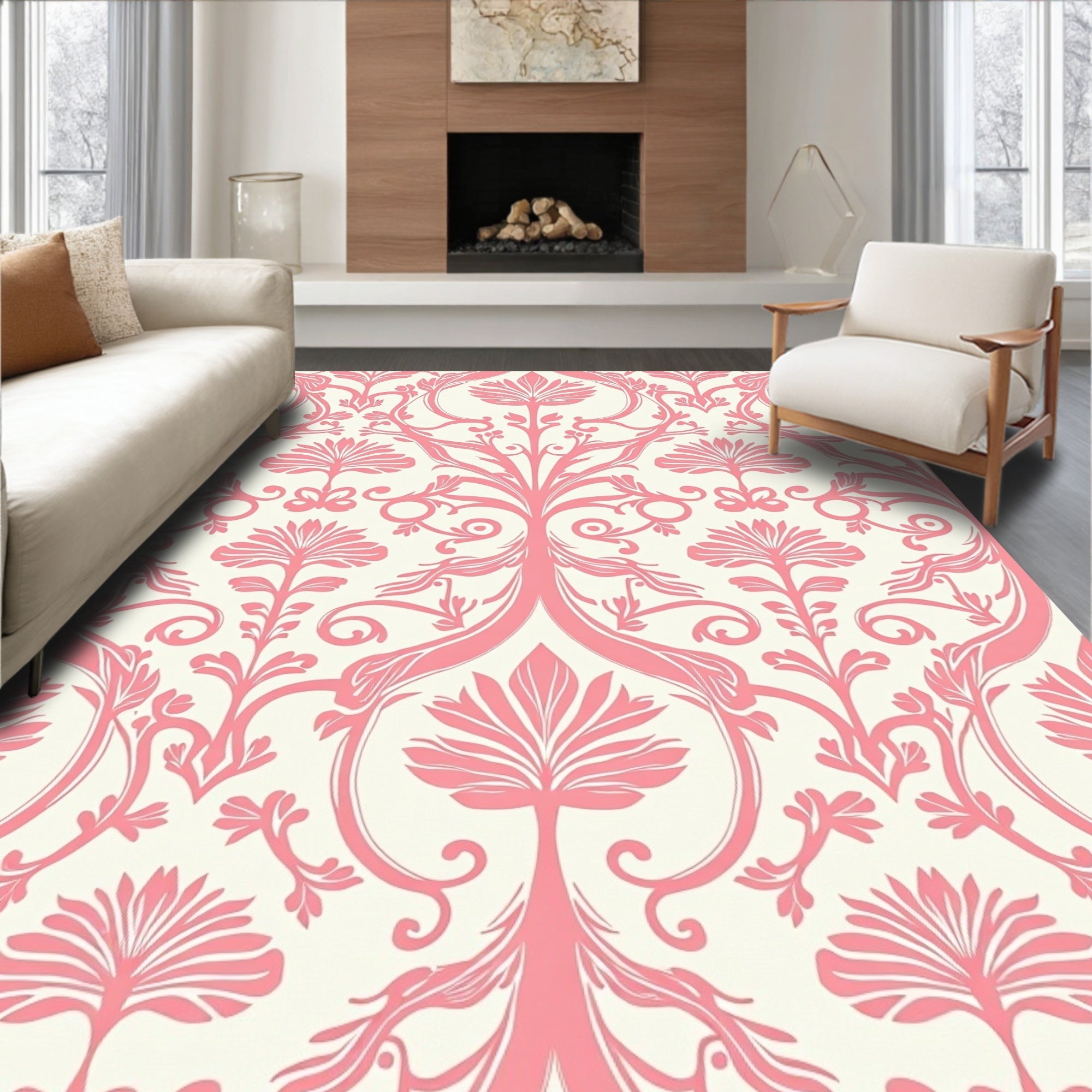 Delicate Floral Damask Design Rug