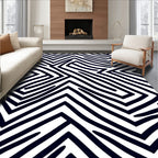 Abstract Black White Zigzag Pattern Rug