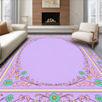 Lavender Floral Scroll Decorative Pattern Rug