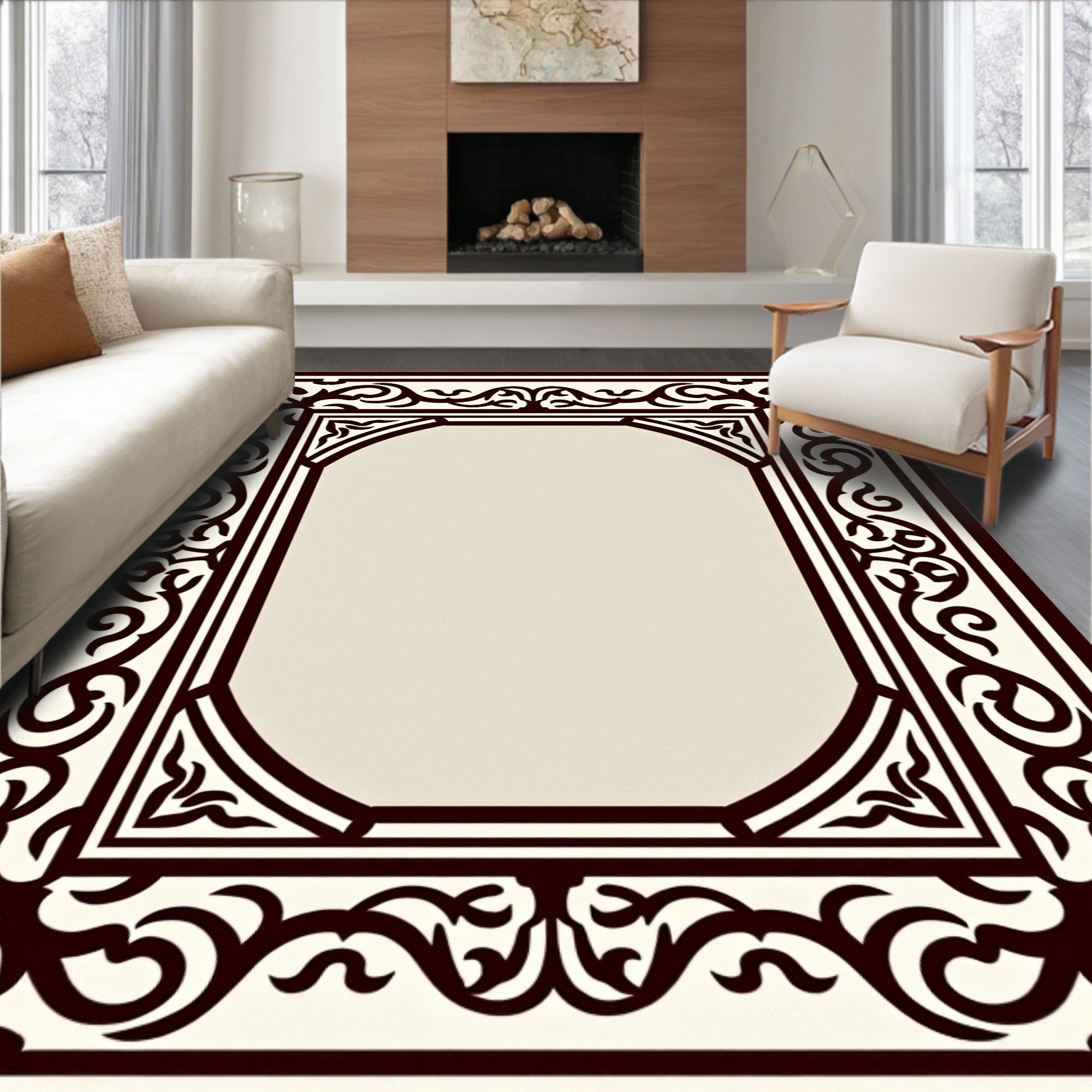 Elegant Scrollwork Border Design Rug