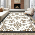 Elegant Neutral Floral Scroll Pattern Rug