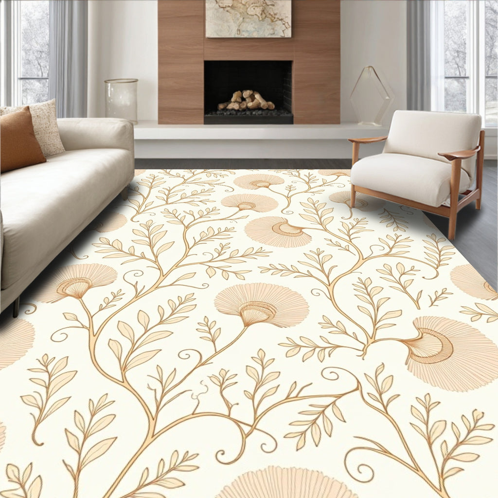 Vintage Botanical Branch Leaf Pattern Rug