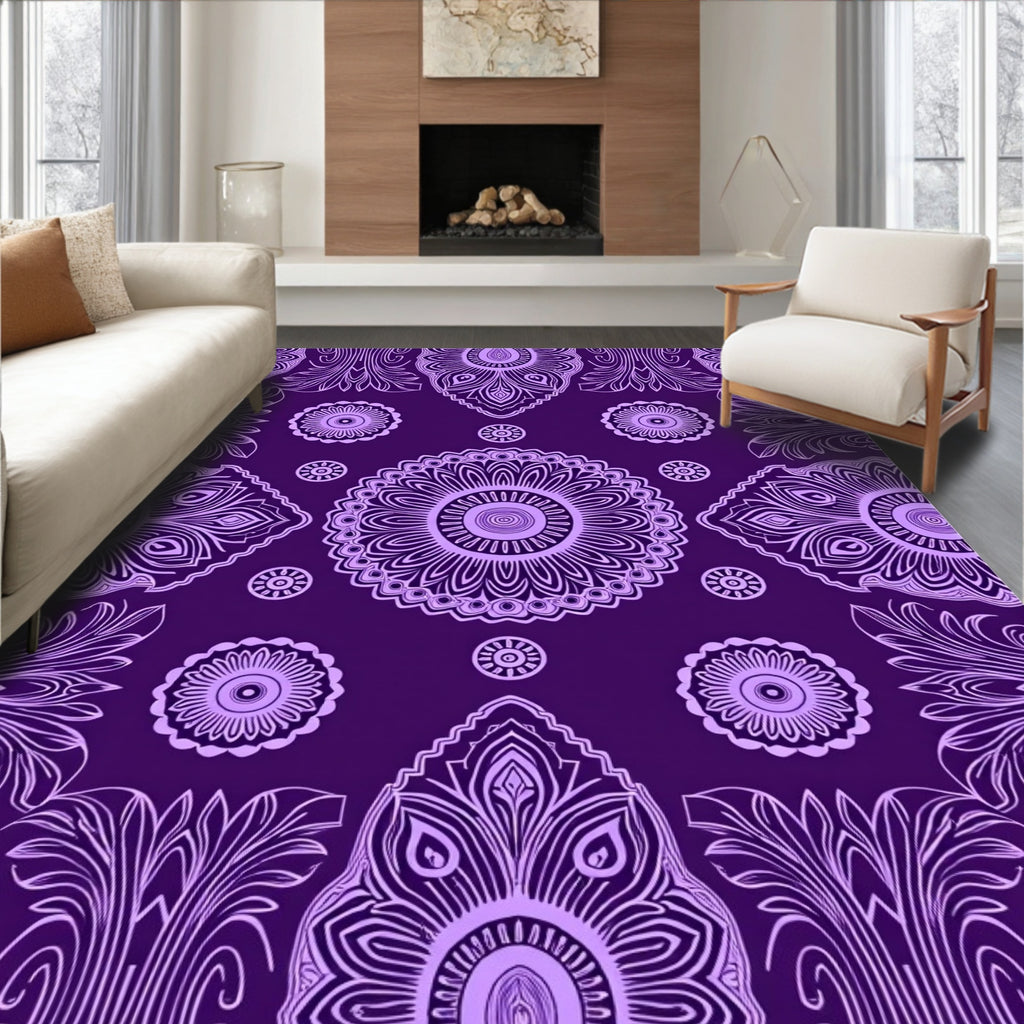 Deep Purple Ornate Mandala Pattern Rug