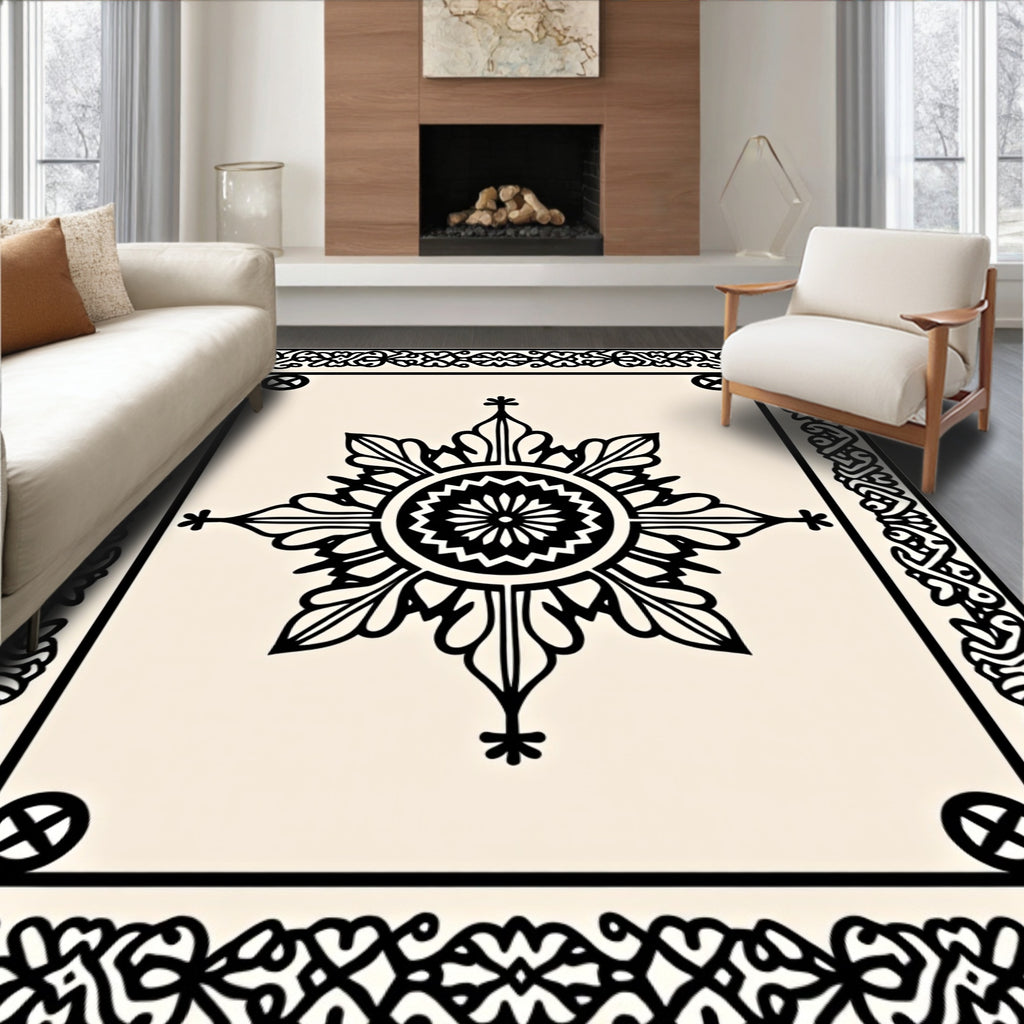 Classic Black Floral Motif Rug