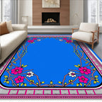 Vibrant Floral Vines With Geometric Border Rug