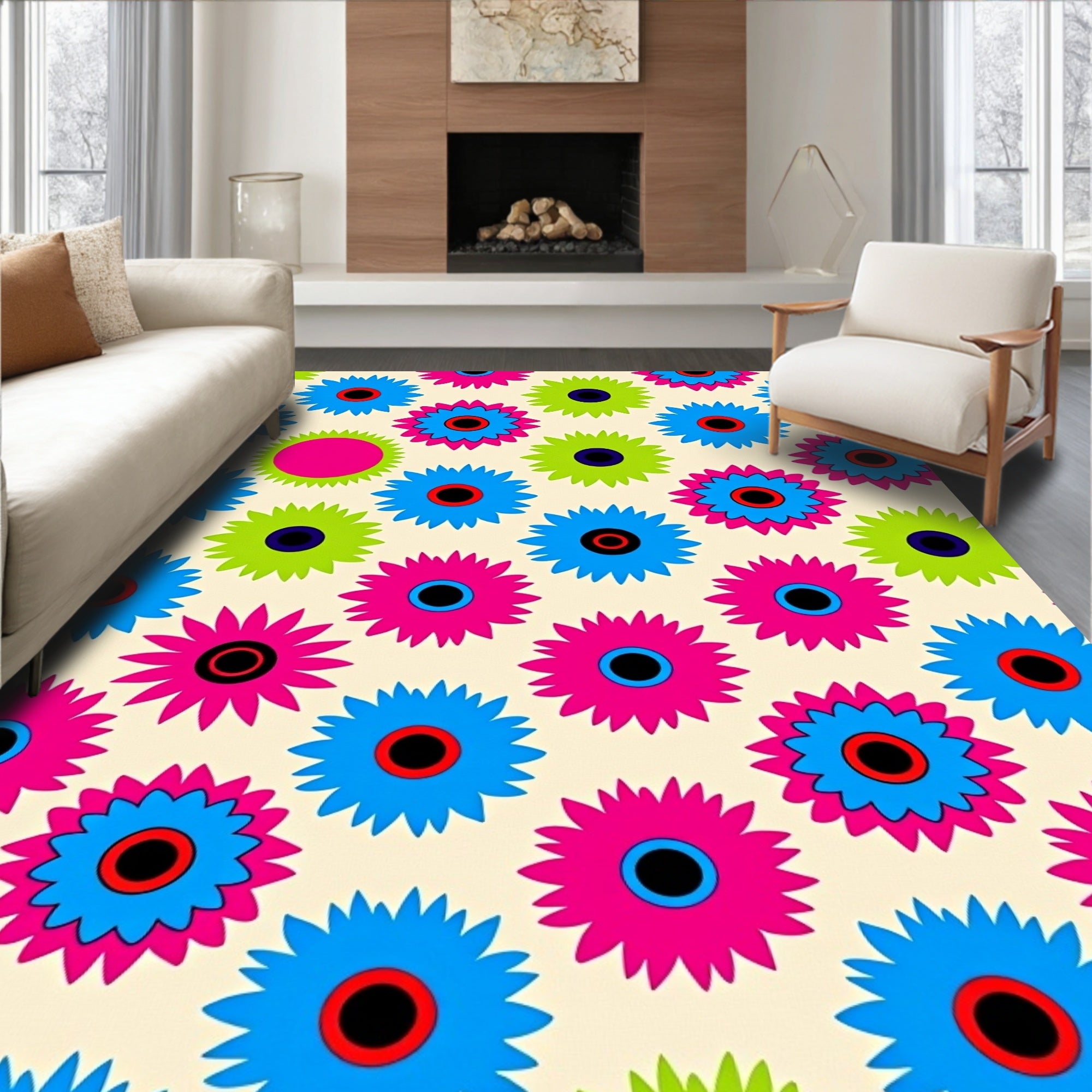 Bright Floral Pattern With Circle Centers Rug