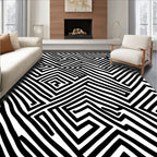 Bold Black White Maze Pattern Rug