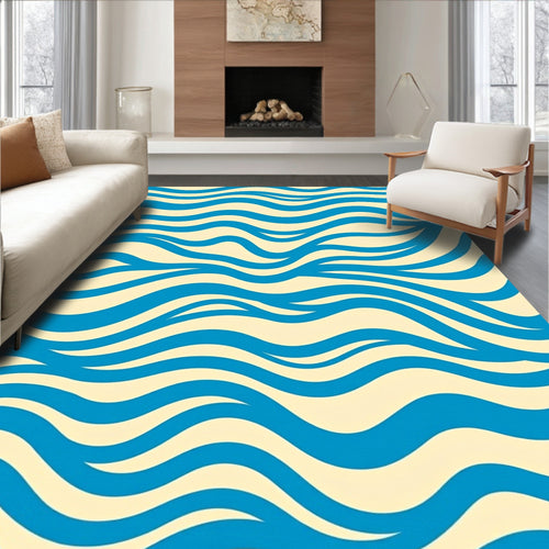 Blue Wave Patterned Abstract Design Rug