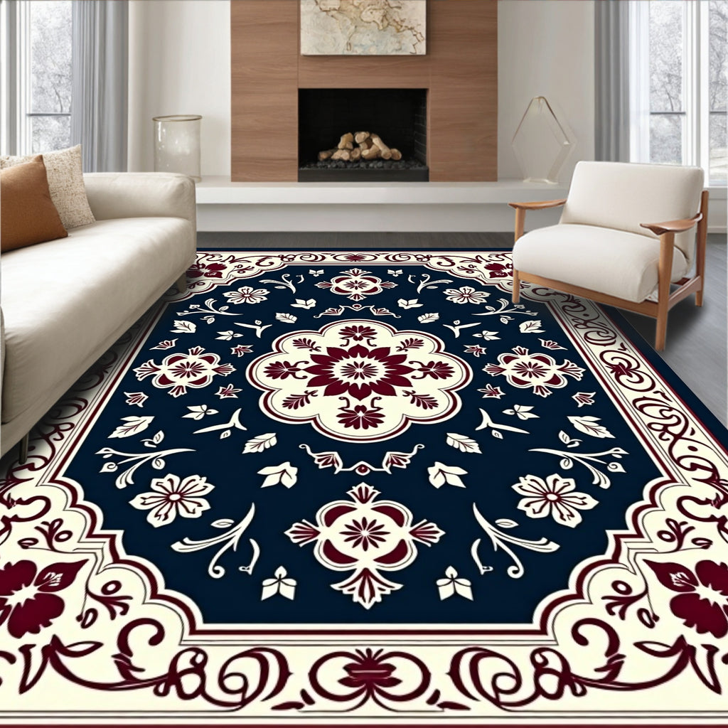 Classic Floral Swirl and Leaf Pattern Rug