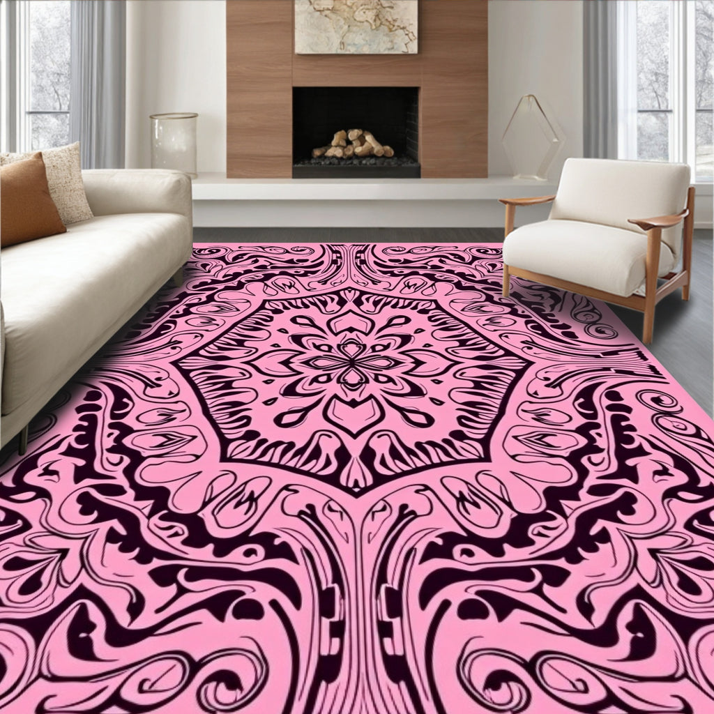 Ornate Swirls Intricate Floral Art Rug