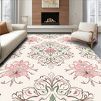 Ornate Floral Pattern In Pink And Green Rug