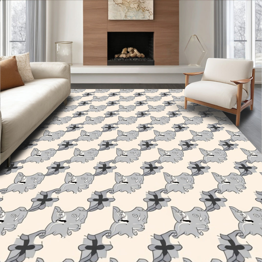 Whimsical Grey Creature Pattern Design Rug