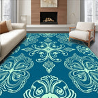 Intricate Teal Lace Floral Pattern Rug