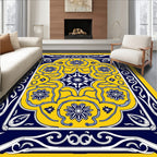 Bold Yellow Navy Floral Pattern Rug