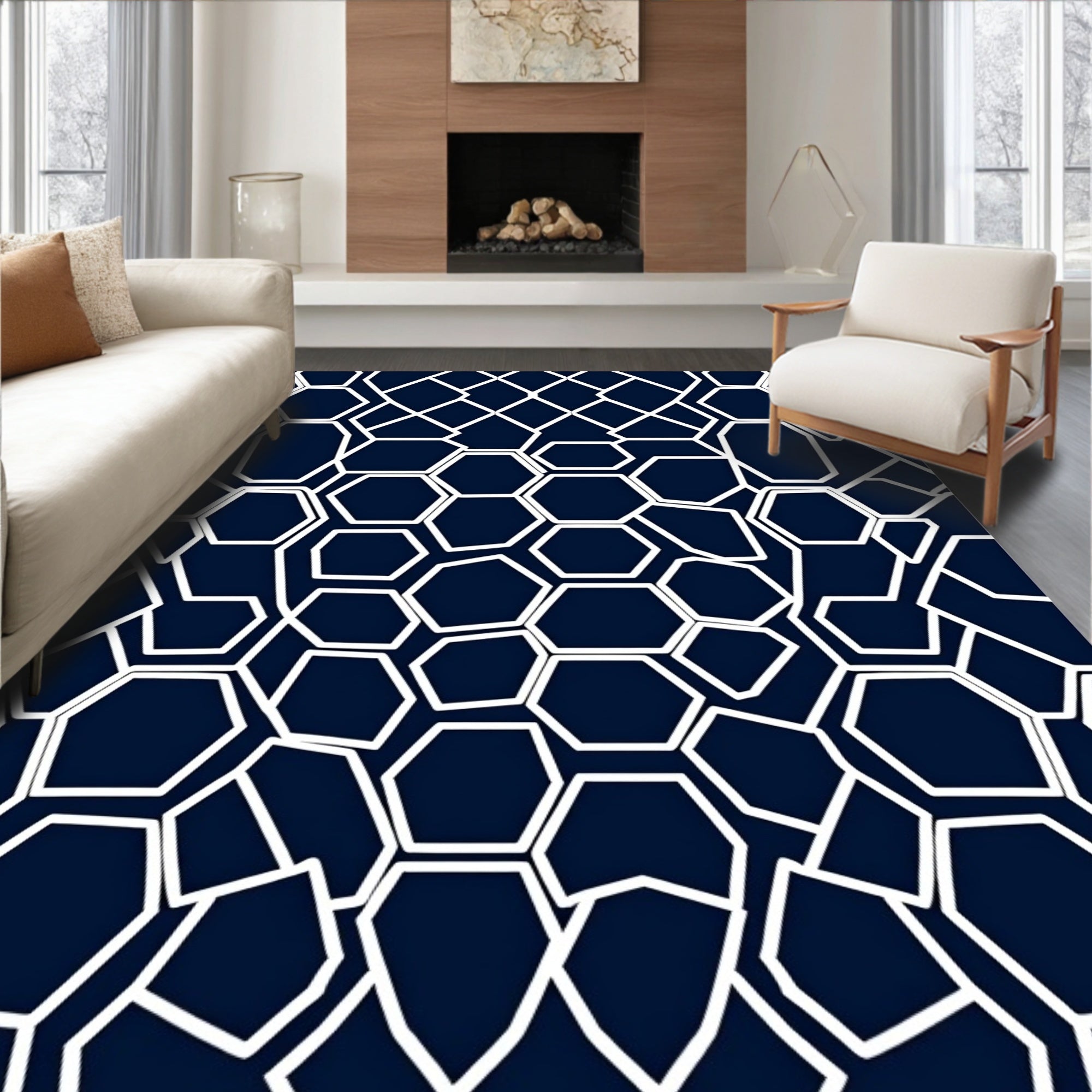 Modern Geometric Honeycomb Pattern Design Rug