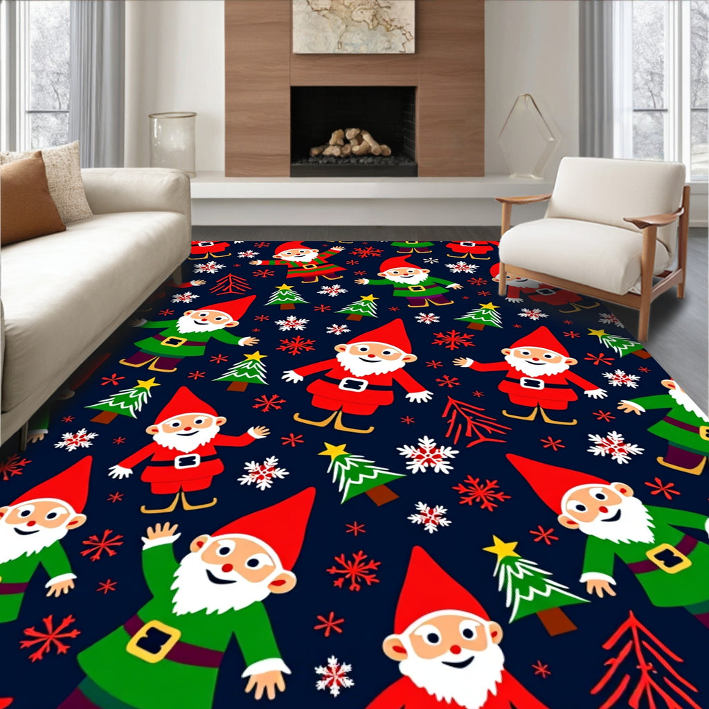 Whimsical Christmas Gnomes and Trees Rug