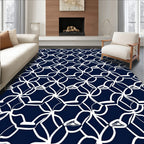 Navy White Abstract Geometric Pattern Rug