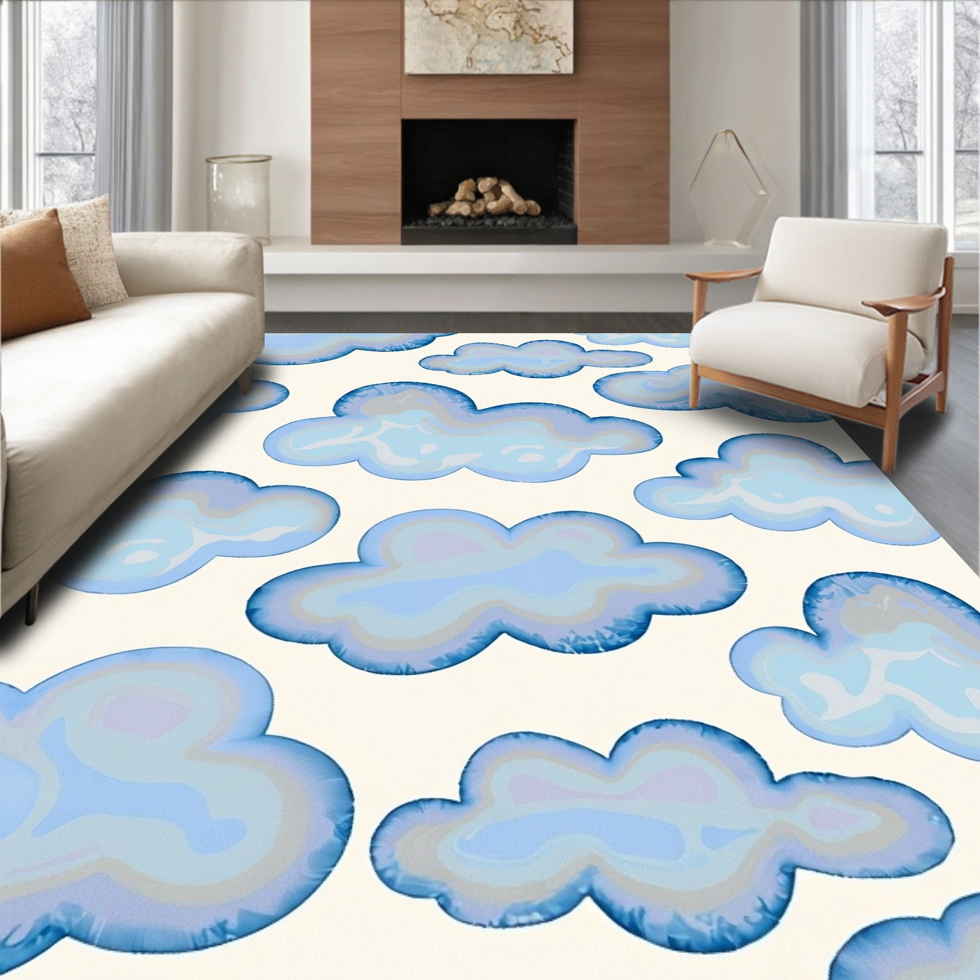 Sky Blue Cloud Pattern Rug