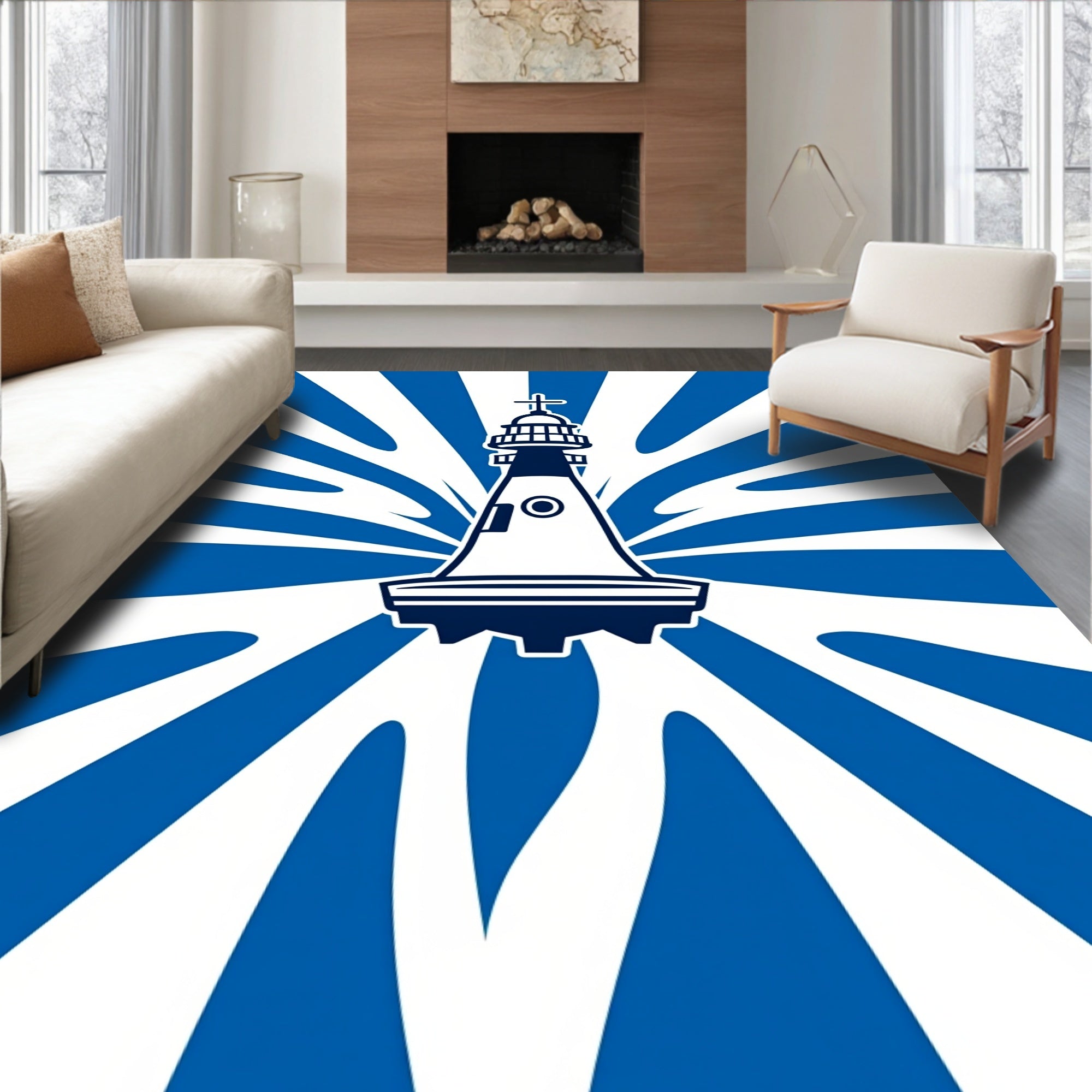 Stark Lighthouse Blue Wave Pattern Rug