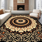 Black Orange Floral Mandala Design Rug