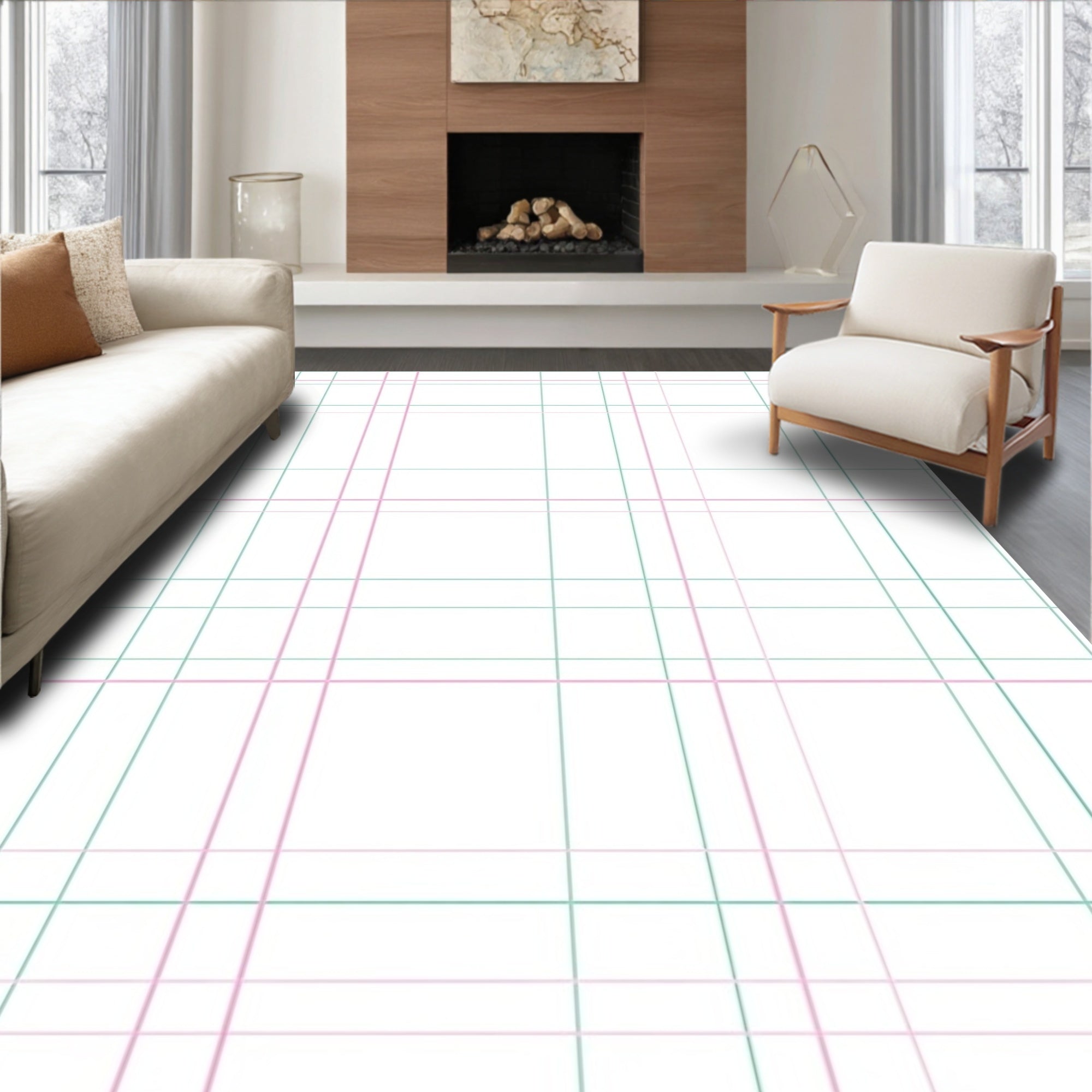 Pastel Plaid Grid Pattern Rug