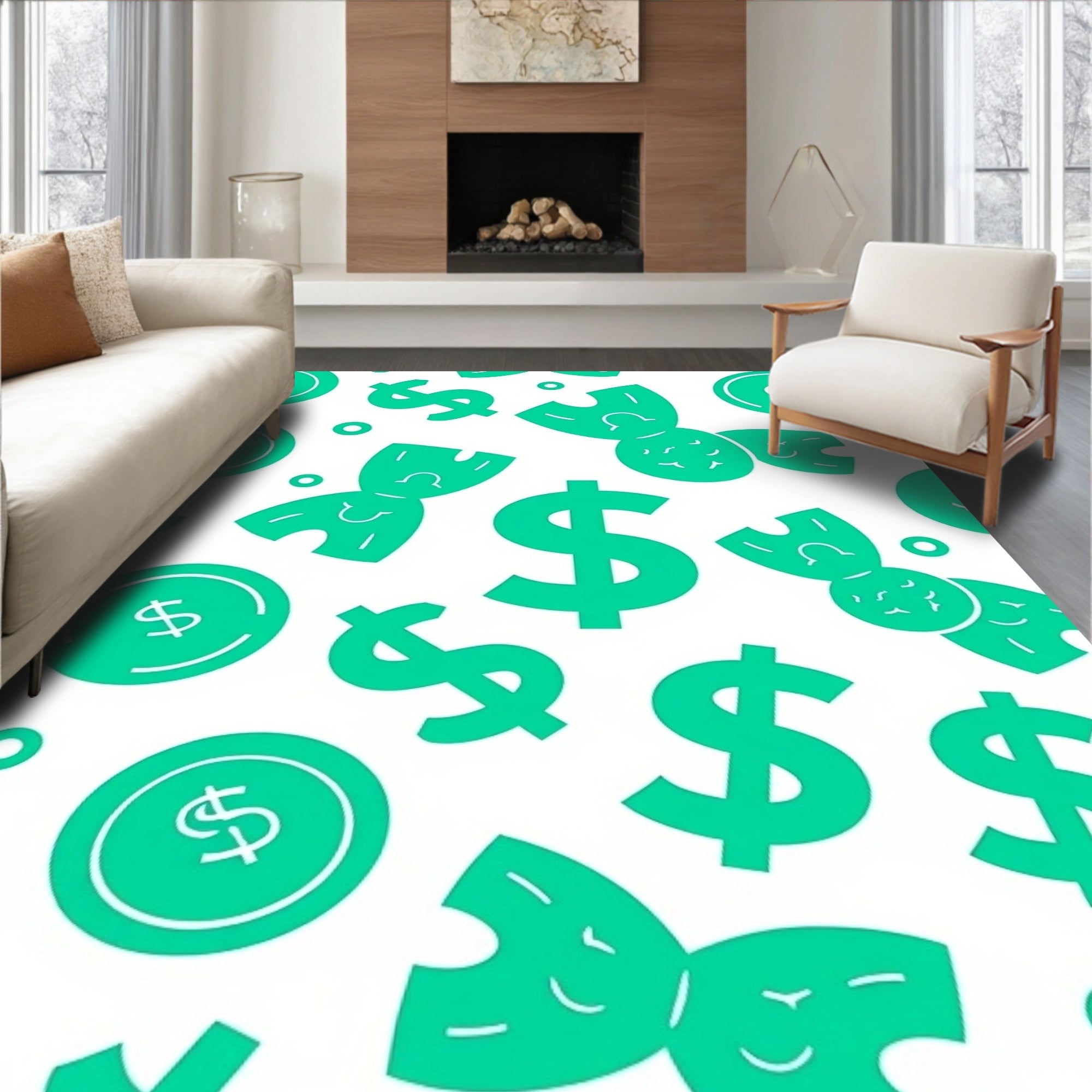 Green Dollar Fish Pattern Design Rug
