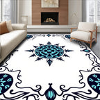 Navy And Teal Mandala Floral Rug