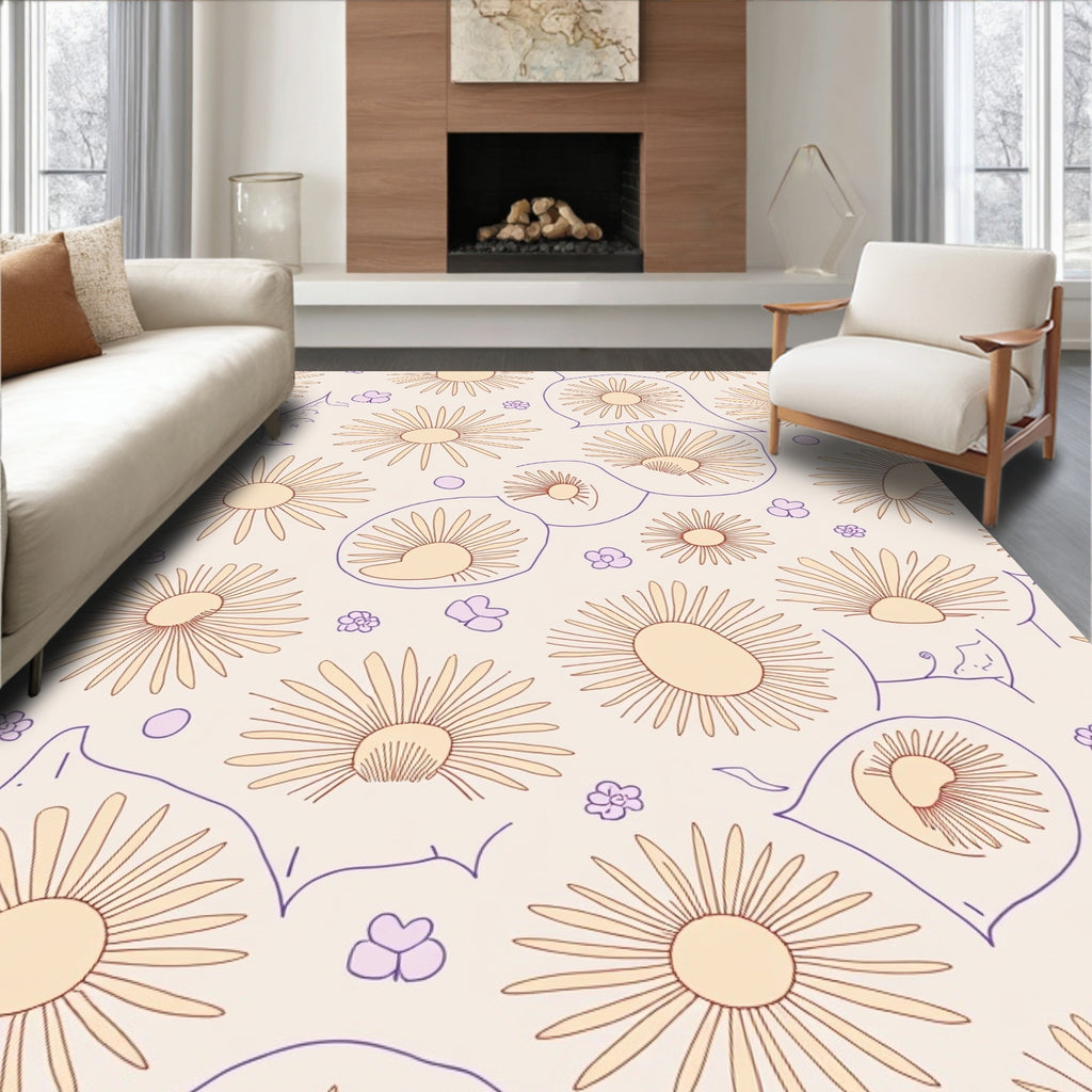 Retro Daisy Outline Floral Pattern Rug