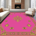 Ornate Scrollwork Pink Gold Pattern Rug