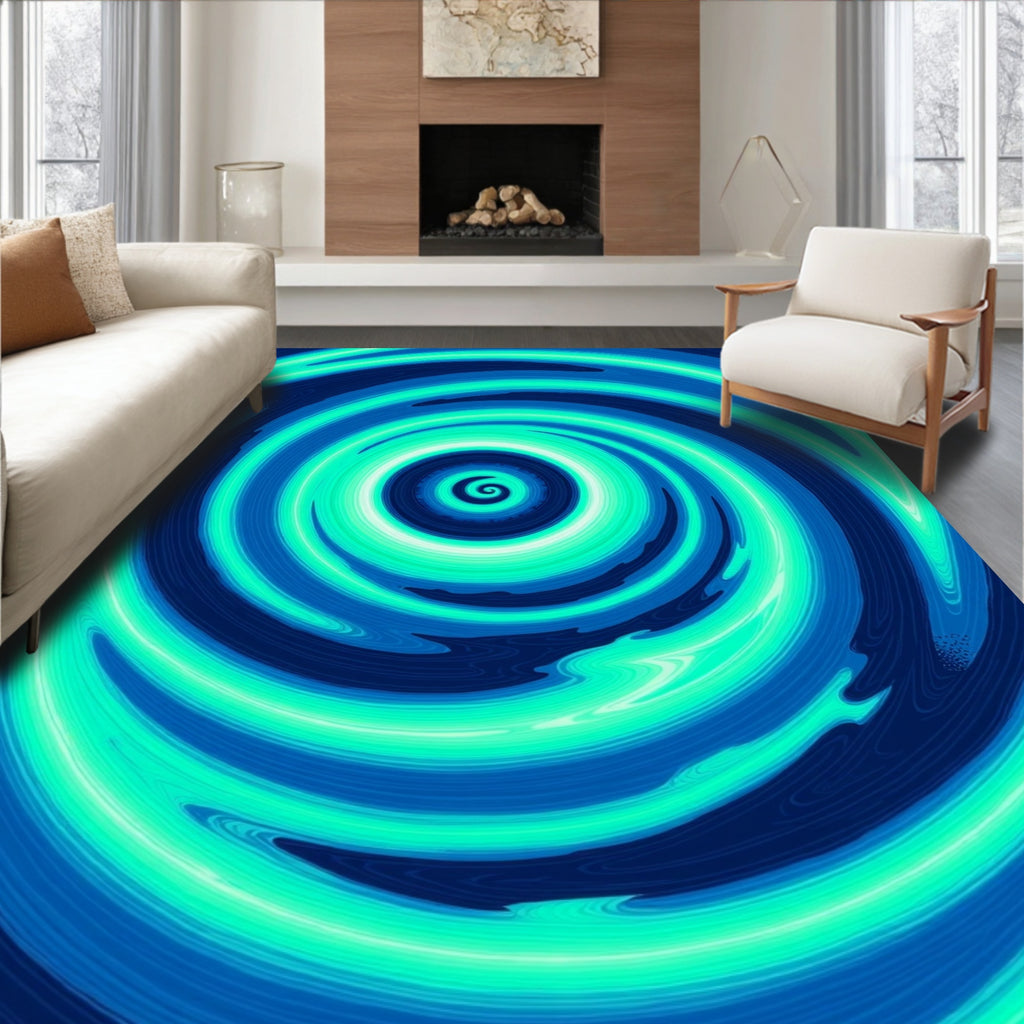 Deep Aqua Spiral Swirl Pattern Rug