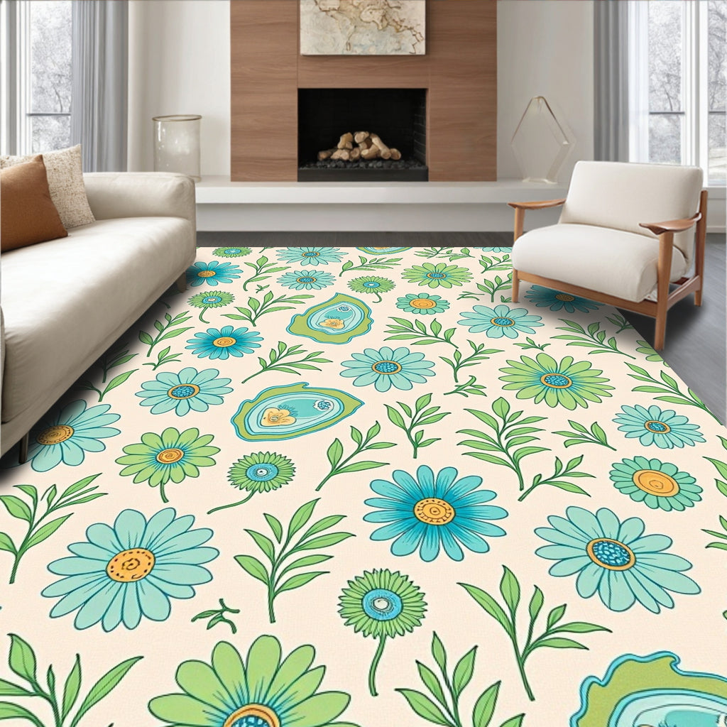 Retro Floral Daisy Pattern Design Rug