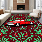 Crimson Red Truck Holly Floral Rug