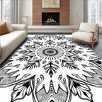 Black White Floral Mandala Design Rug