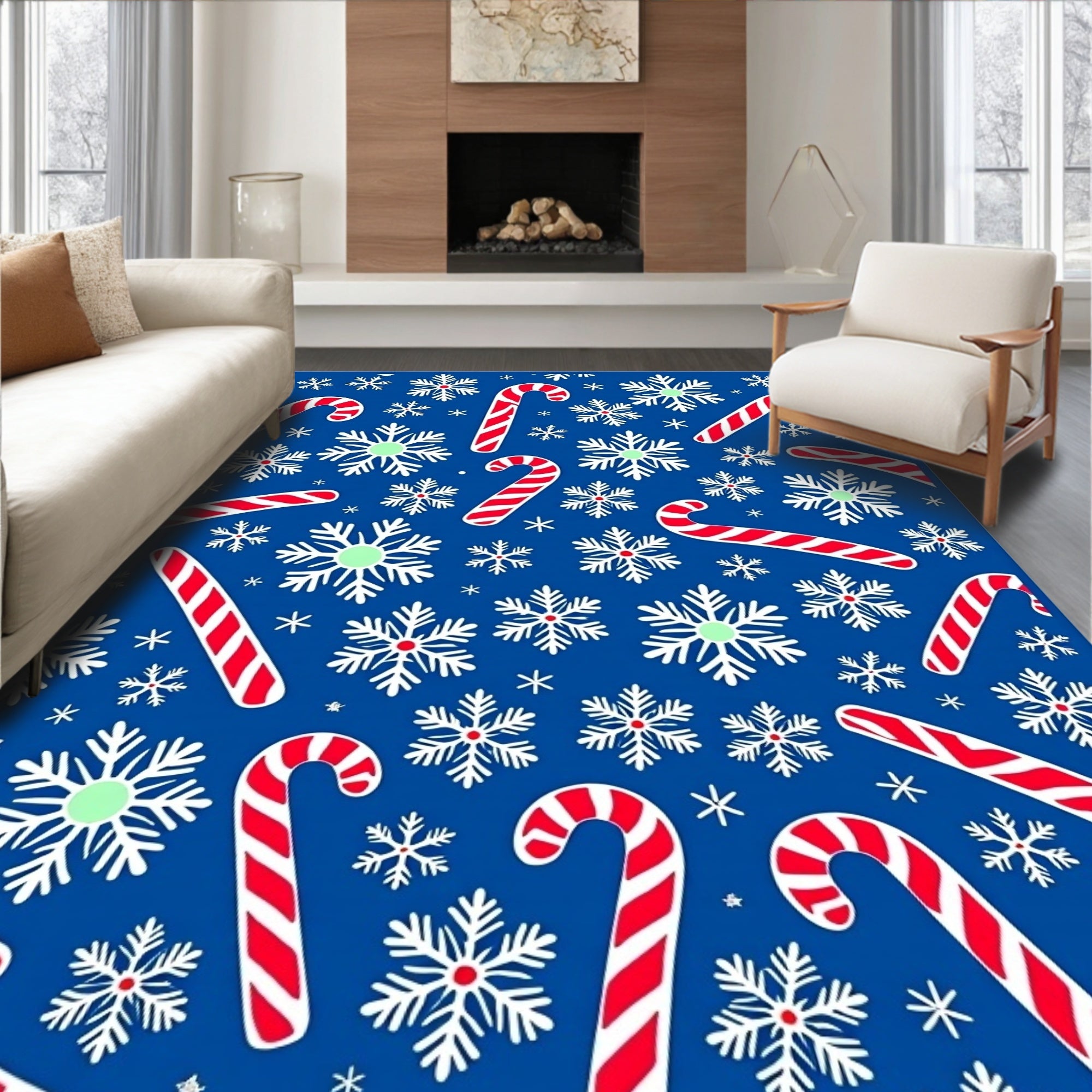 Christmas Candy Cane Snowflake Repeat Rug
