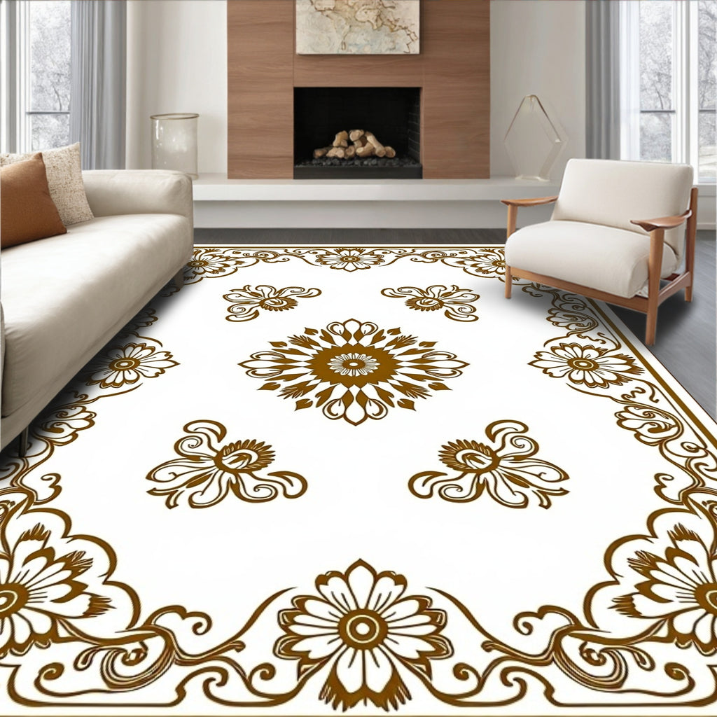 Elegant Brown Floral Medallion Design Rug