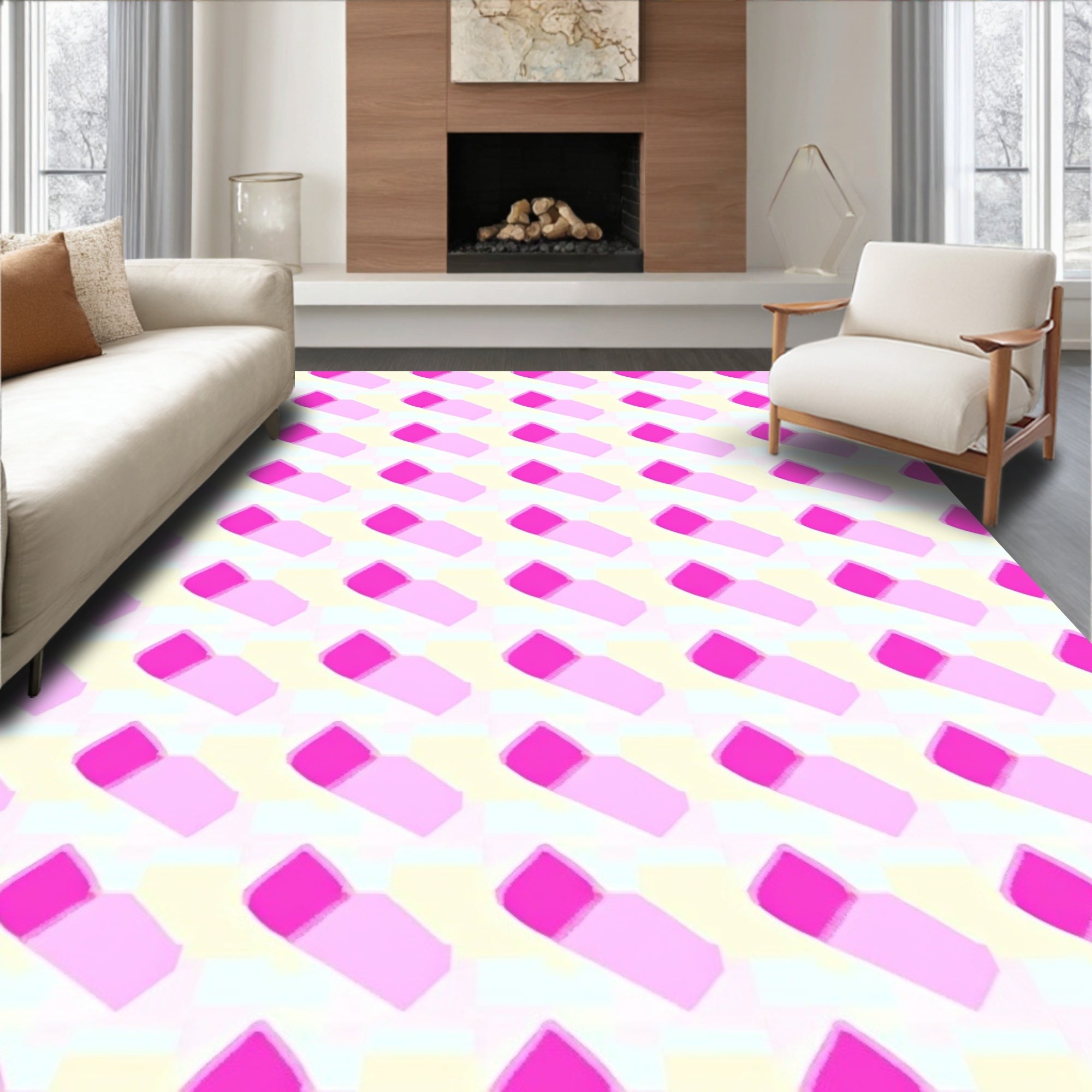 Pink And Yellow Geometric Pattern Rug