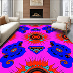Vibrant Blue Floral Sunburst Pattern Rug