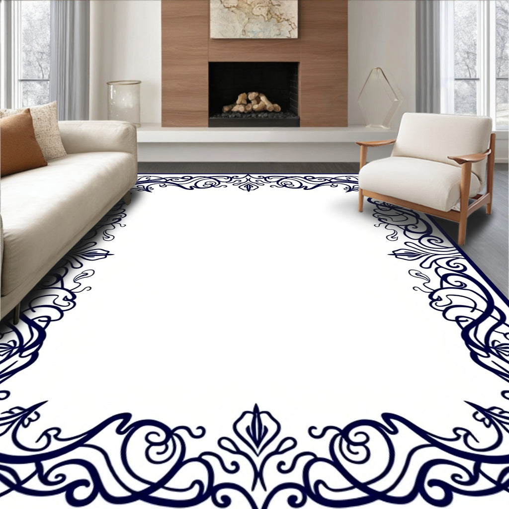 Ornate Navy Swirl Floral Elegance Rug