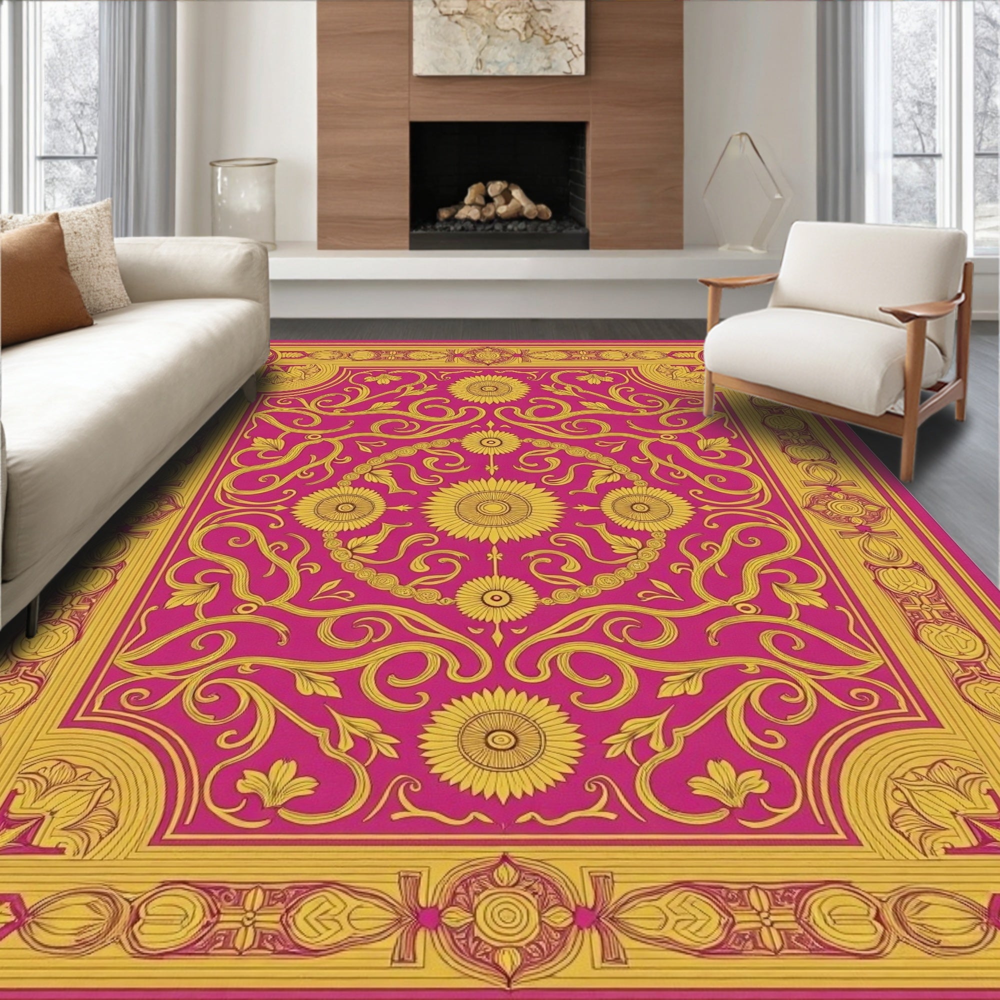 Golden Floral Vine Decorative Rug
