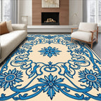 Ornate Blue Floral Woven Pattern Rug