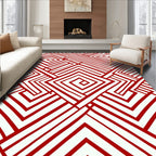 Red White Intersecting Geometric Lines Rug