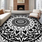 Intricate Black White Mandala Pattern Rug