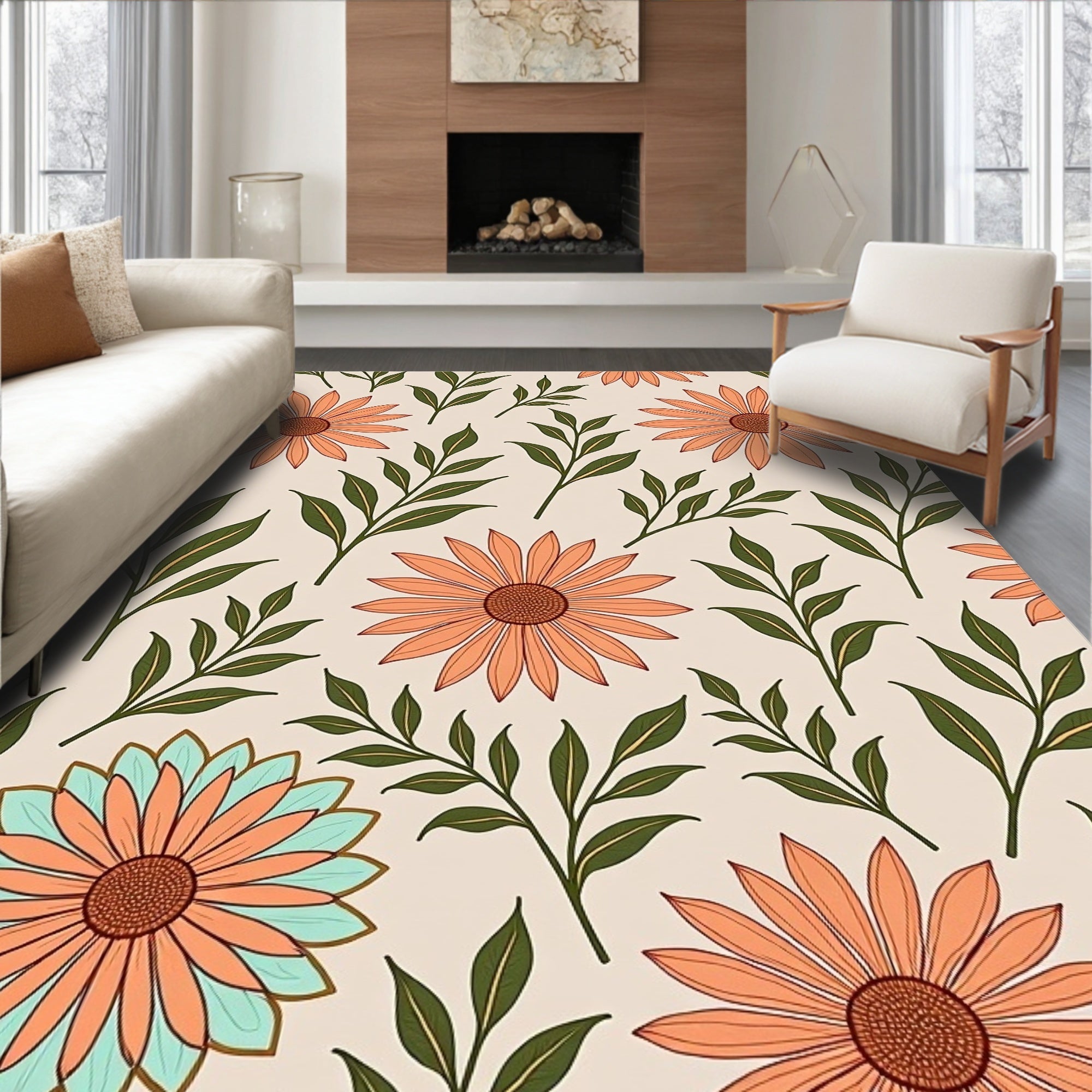 Floral And Leaf Pattern Design Rug