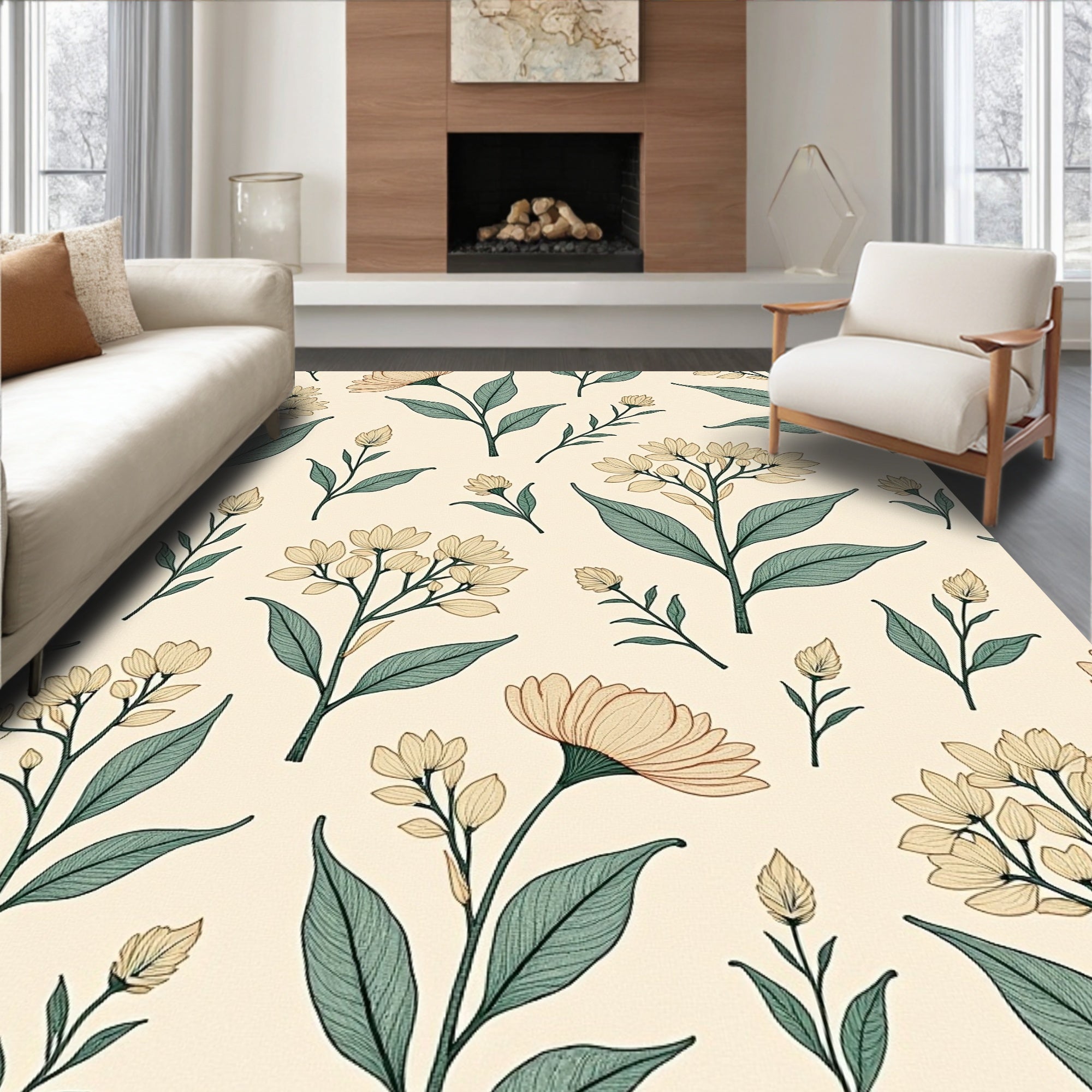 Botanical Floral Outline Design Rug