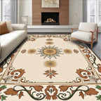 Ornate Floral Sunburst Frame Design Rug