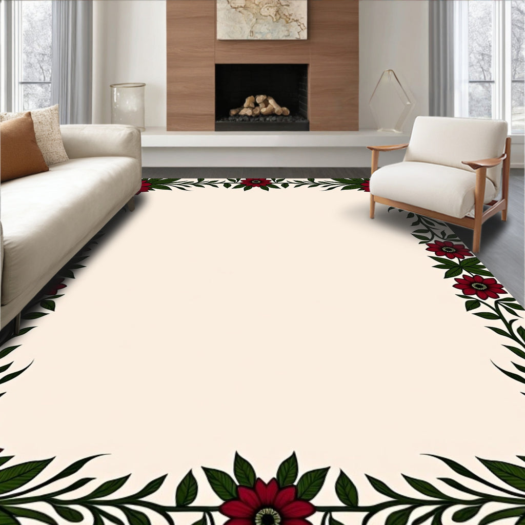 Red Floral Vine Patterned Rug