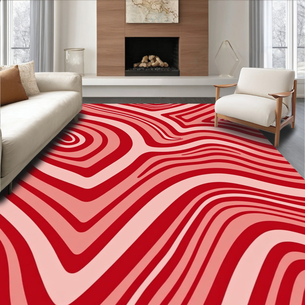 Red Swirl Stripe Pattern Rug